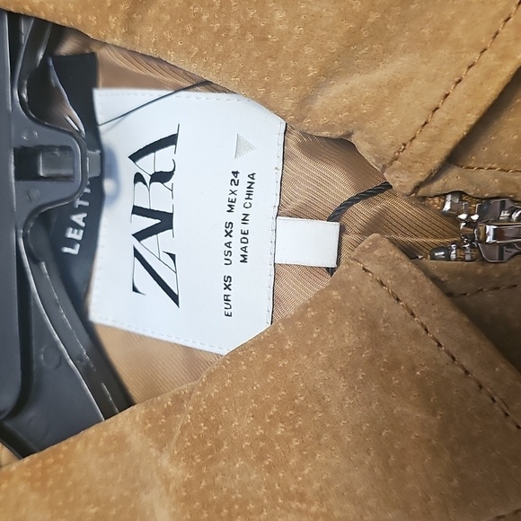 Zara Camel REAL Suede Jacket Xs New $159 - Picture 2 of 4